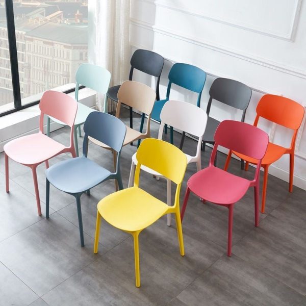 Contemporary Scandinavian Macaron Square Plastic Stackable Dining Chair Backrest For Dining Room - Image 23