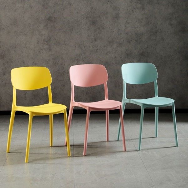 Contemporary Scandinavian Macaron Square Plastic Stackable Dining Chair Backrest For Dining Room - Image 17