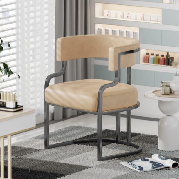 Contemporary Luxury Curved Microfiber Leather Upholstered Metal Frame Dining Chair Backrest For Dining Room - Image 13
