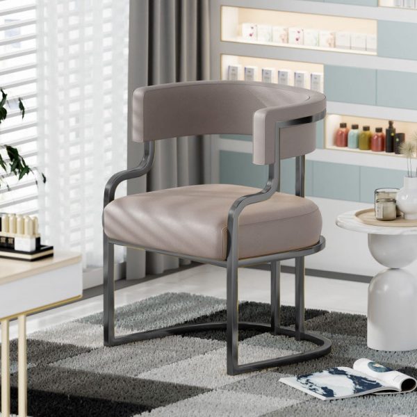 Contemporary Luxury Curved Microfiber Leather Upholstered Metal Frame Dining Chair Backrest For Dining Room - Image 15