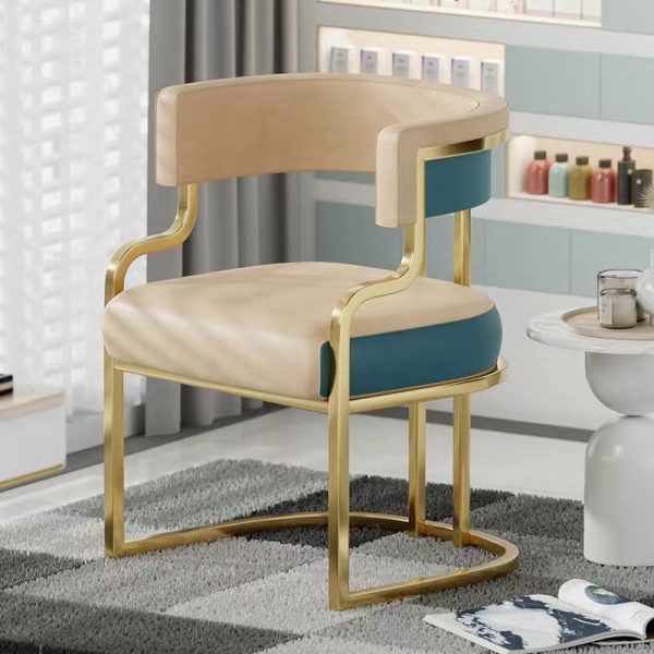 Contemporary Luxury Curved Microfiber Leather Upholstered Metal Frame Dining Chair Backrest For Dining Room - Image 9