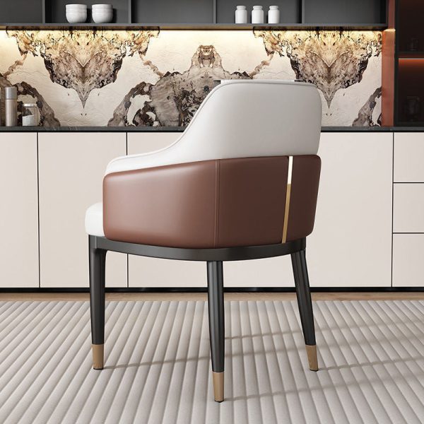 Contemporary Luxury Leather Upholstered Iron Legs Dining Chair Backrest Armrest For Dining Room - Image 2
