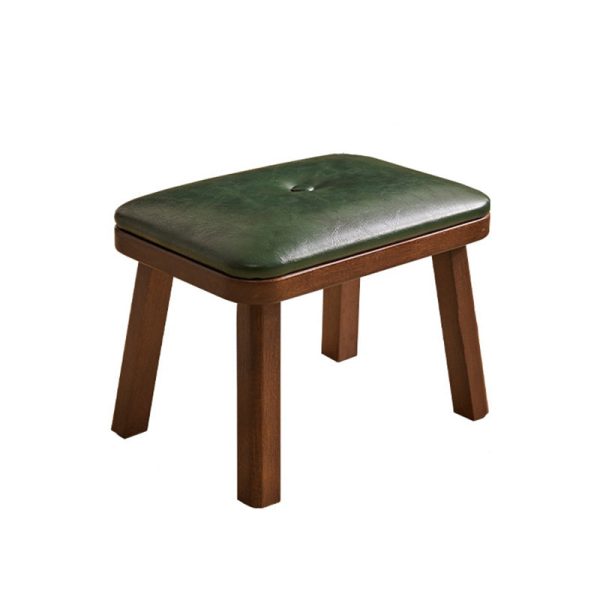 Traditional Vintage Leather Upholstered Wooden Frame Rectangle Low Stool For Living Room - Image 23