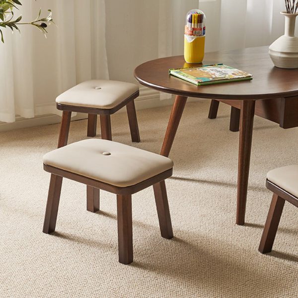 Traditional Vintage Leather Upholstered Wooden Frame Rectangle Low Stool For Living Room - Image 15