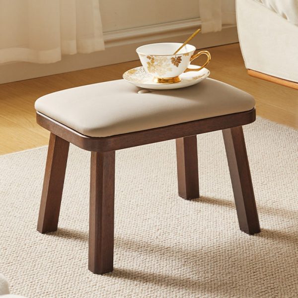 Traditional Vintage Leather Upholstered Wooden Frame Rectangle Low Stool For Living Room - Image 10