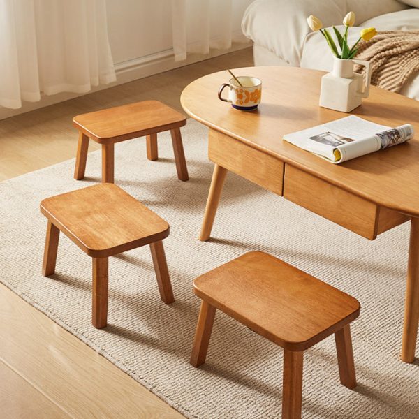 Traditional Vintage Leather Upholstered Wooden Frame Rectangle Low Stool For Living Room - Image 17