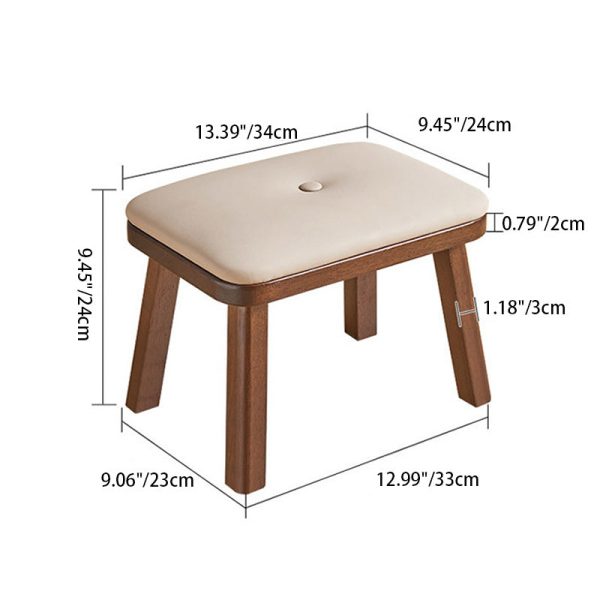 Traditional Vintage Leather Upholstered Wooden Frame Rectangle Low Stool For Living Room - Image 5