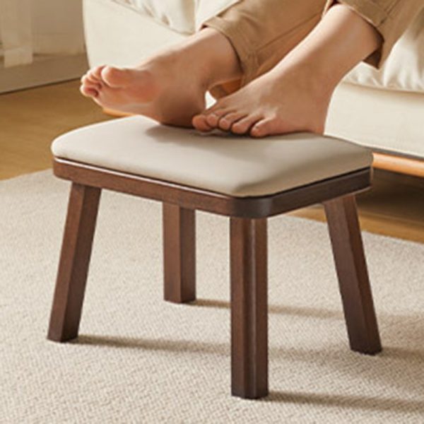 Traditional Vintage Leather Upholstered Wooden Frame Rectangle Low Stool For Living Room - Image 11