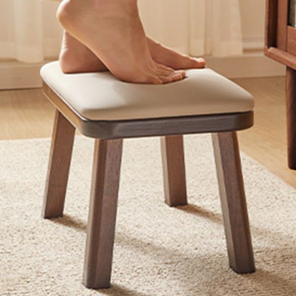 Traditional Vintage Leather Upholstered Wooden Frame Rectangle Low Stool For Living Room - Image 12