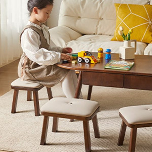 Traditional Vintage Leather Upholstered Wooden Frame Rectangle Low Stool For Living Room - Image 19