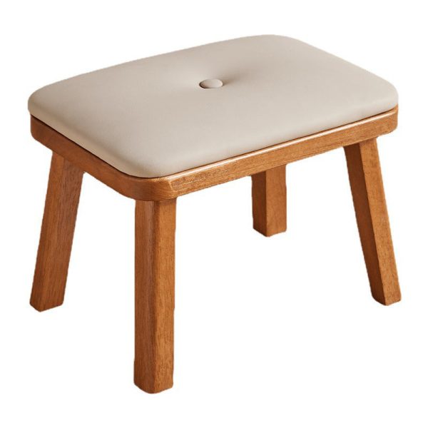 Traditional Vintage Leather Upholstered Wooden Frame Rectangle Low Stool For Living Room - Image 21
