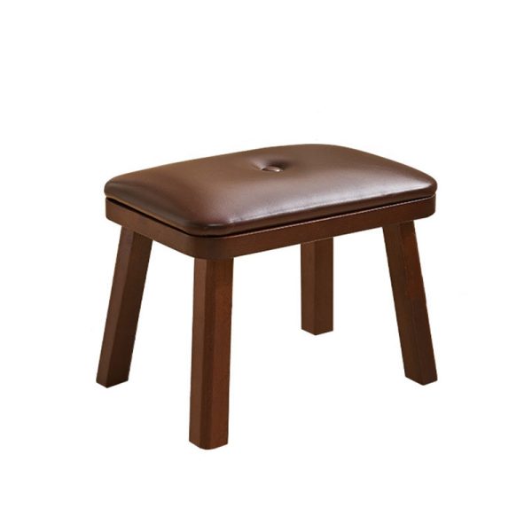 Traditional Vintage Leather Upholstered Wooden Frame Rectangle Low Stool For Living Room - Image 22