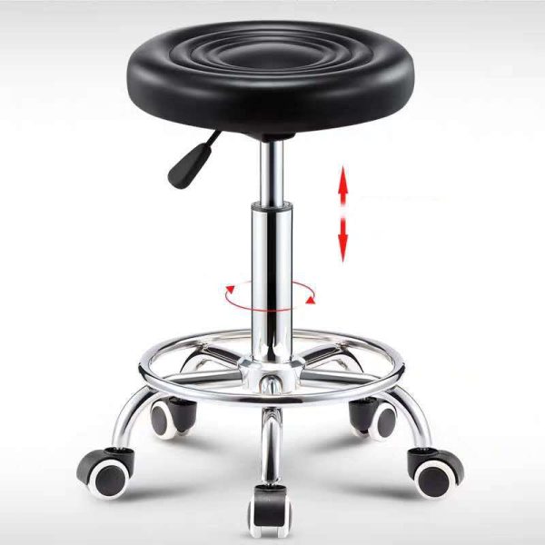 Contemporary Simplicity Round Leather Height Adjustable Swivel Bar Stool Footrest For Dining Room - Image 9