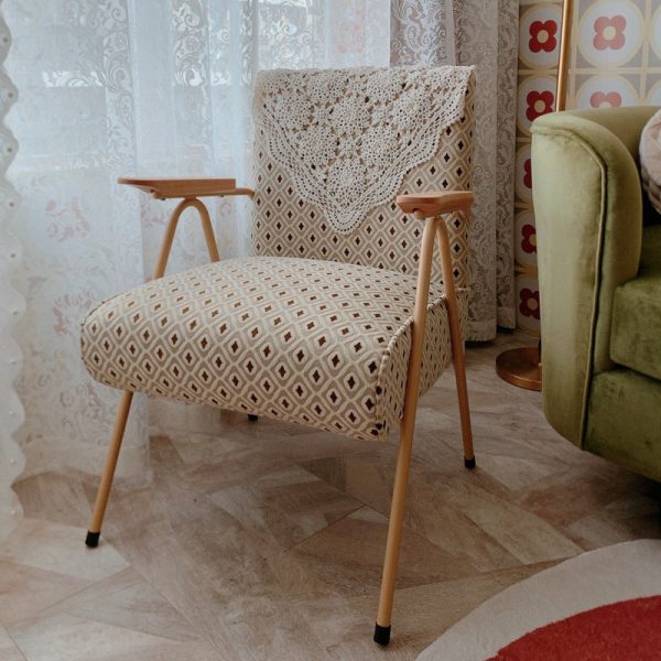 Traditional French Square Velvet Upholstered Iron V-Shaped Legs Accent Chair Backrest Armrest For Living Room - Image 17