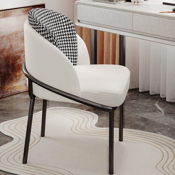 Contemporary Luxury Curved Leather Upholstered Iron Legs Vanity Stool For Bedroom - Image 2