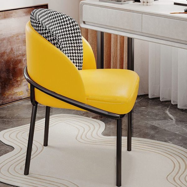 Contemporary Luxury Curved Leather Upholstered Iron Legs Vanity Stool For Bedroom - Image 13