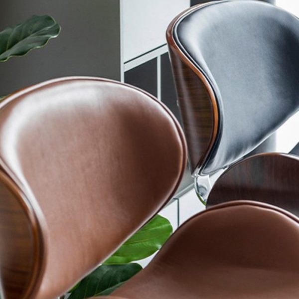 Modern Simplicity Curved Leather Wood Height Adjustable Bar Stool Backrest Footrest For Dining Room - Image 5
