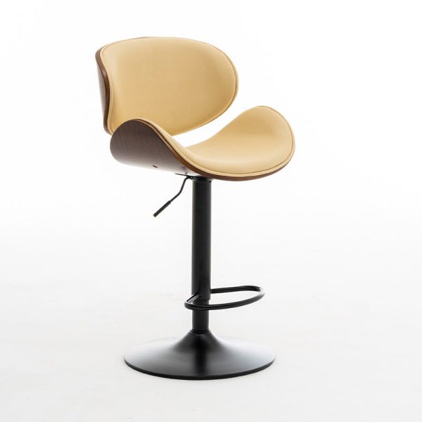 Modern Simplicity Curved Leather Wood Height Adjustable Bar Stool Backrest Footrest For Dining Room - Image 15