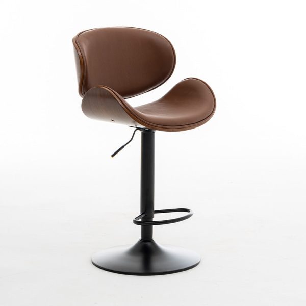 Modern Simplicity Curved Leather Wood Height Adjustable Bar Stool Backrest Footrest For Dining Room - Image 24