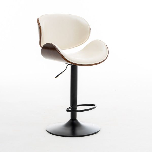 Modern Simplicity Curved Leather Wood Height Adjustable Bar Stool Backrest Footrest For Dining Room - Image 25