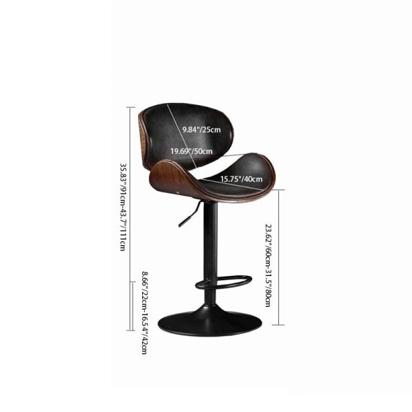Modern Simplicity Curved Leather Wood Height Adjustable Bar Stool Backrest Footrest For Dining Room - Image 4