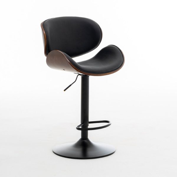 Modern Simplicity Curved Leather Wood Height Adjustable Bar Stool Backrest Footrest For Dining Room - Image 26
