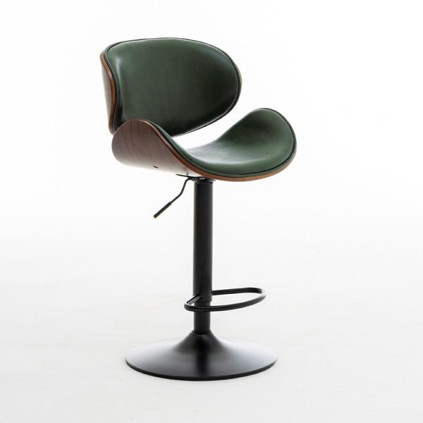 Modern Simplicity Curved Leather Wood Height Adjustable Bar Stool Backrest Footrest For Dining Room - Image 16