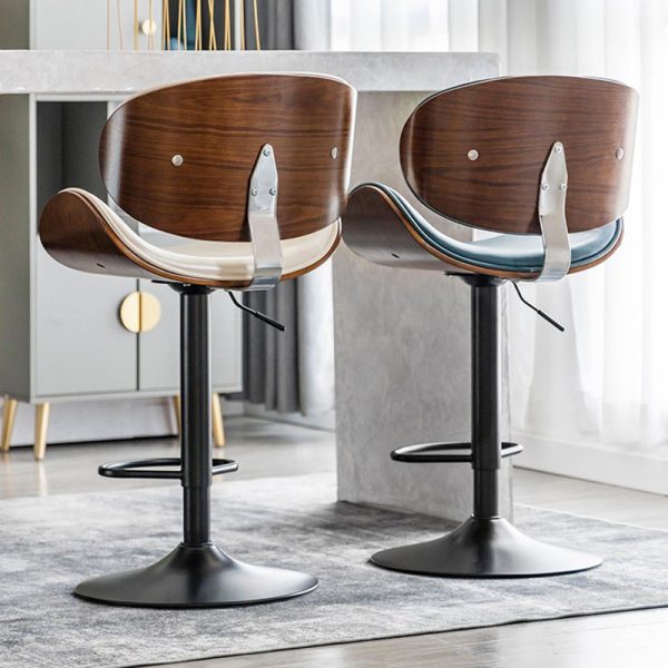 Modern Simplicity Curved Leather Wood Height Adjustable Bar Stool Backrest Footrest For Dining Room - Image 12