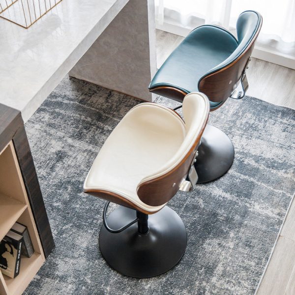 Modern Simplicity Curved Leather Wood Height Adjustable Bar Stool Backrest Footrest For Dining Room - Image 11