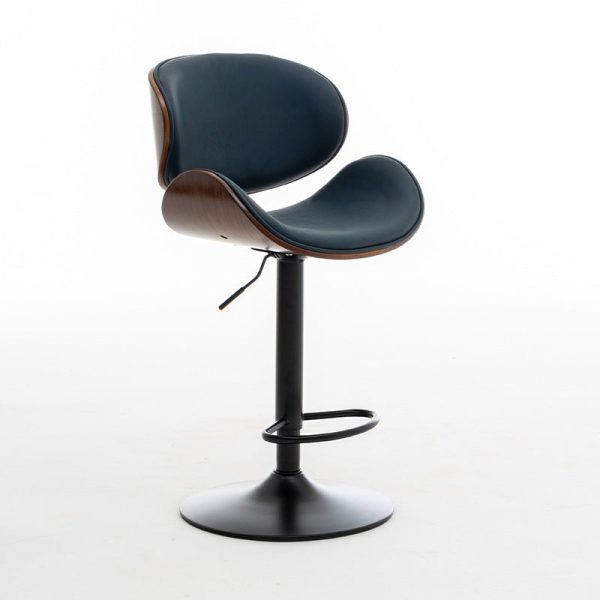 Modern Simplicity Curved Leather Wood Height Adjustable Bar Stool Backrest Footrest For Dining Room - Image 17