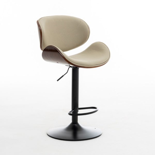 Modern Simplicity Curved Leather Wood Height Adjustable Bar Stool Backrest Footrest For Dining Room - Image 18