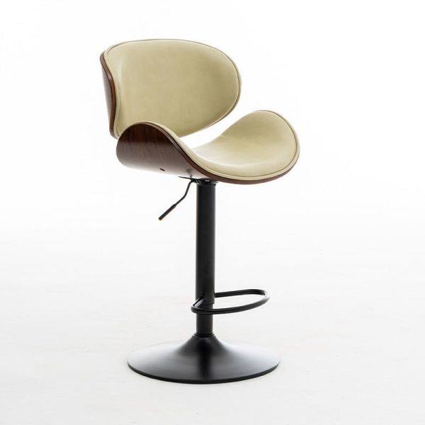 Modern Simplicity Curved Leather Wood Height Adjustable Bar Stool Backrest Footrest For Dining Room - Image 20