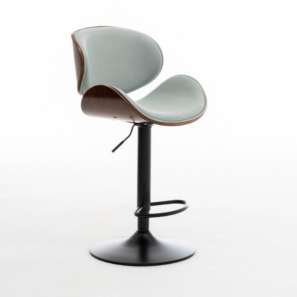 Modern Simplicity Curved Leather Wood Height Adjustable Bar Stool Backrest Footrest For Dining Room - Image 21