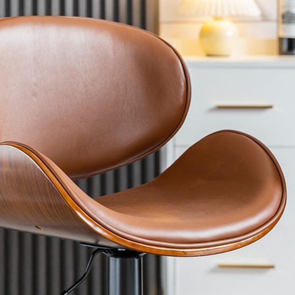 Modern Simplicity Curved Leather Wood Height Adjustable Bar Stool Backrest Footrest For Dining Room - Image 8