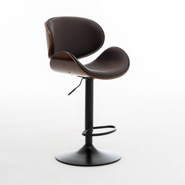Modern Simplicity Curved Leather Wood Height Adjustable Bar Stool Backrest Footrest For Dining Room - Image 22