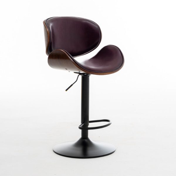 Modern Simplicity Curved Leather Wood Height Adjustable Bar Stool Backrest Footrest For Dining Room - Image 23