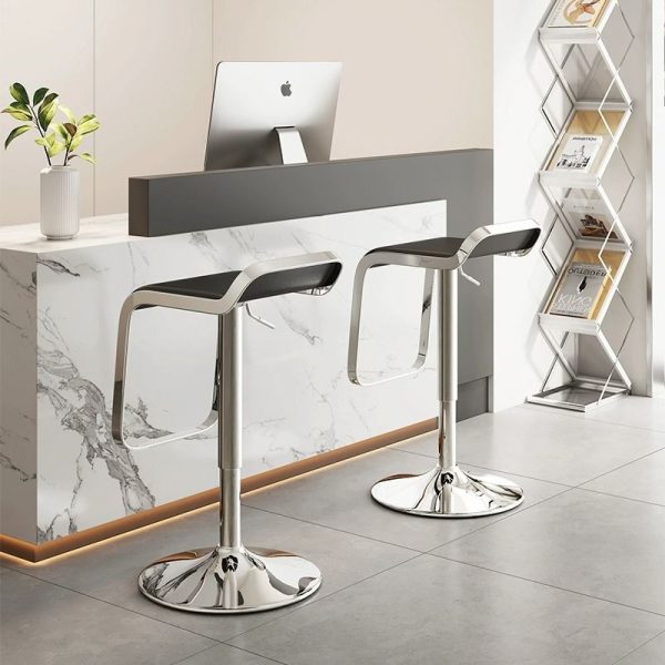 Contemporary Scandinavian Square PU Leather Bar Stool Low Back Footrest For Dining Room - Image 7