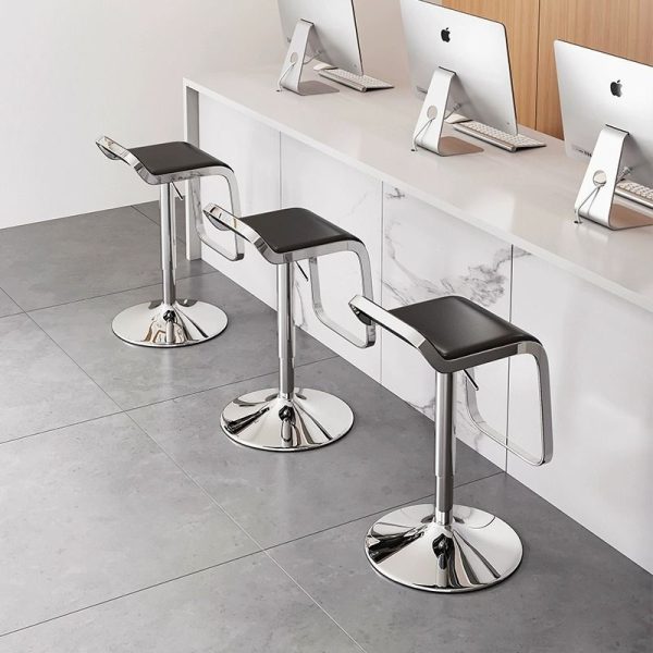 Contemporary Scandinavian Square PU Leather Bar Stool Low Back Footrest For Dining Room - Image 2
