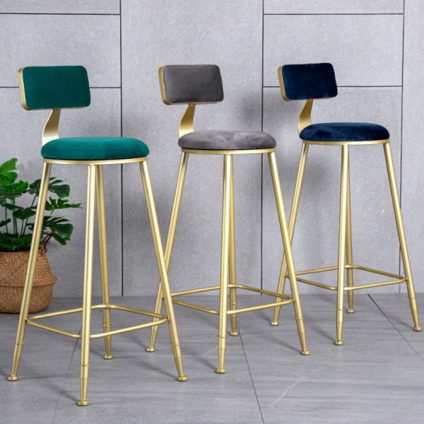 Modern Minimalist Round Velvet Metal Leg Bar Stool Low Back Footrest For Dining Room - Image 10