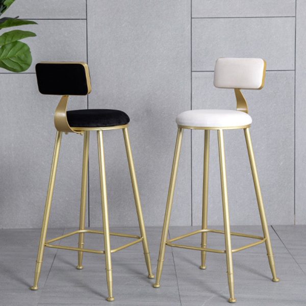 Modern Minimalist Round Velvet Metal Leg Bar Stool Low Back Footrest For Dining Room - Image 12