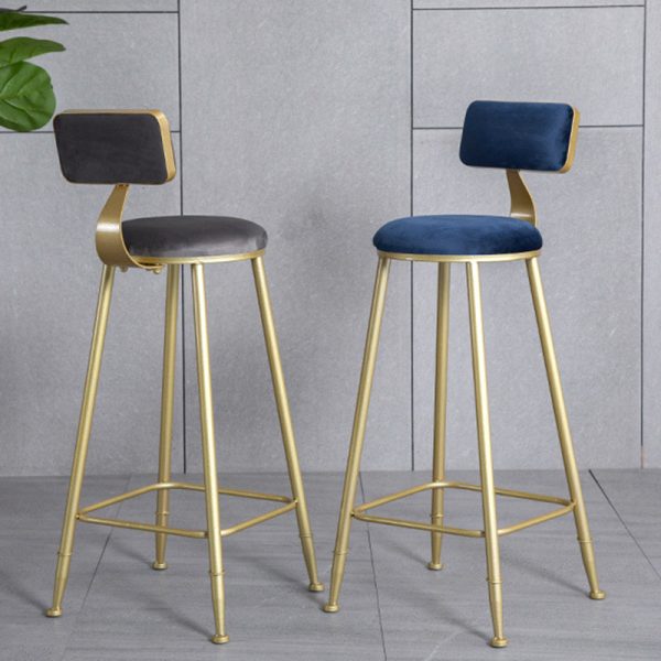 Modern Minimalist Round Velvet Metal Leg Bar Stool Low Back Footrest For Dining Room - Image 13