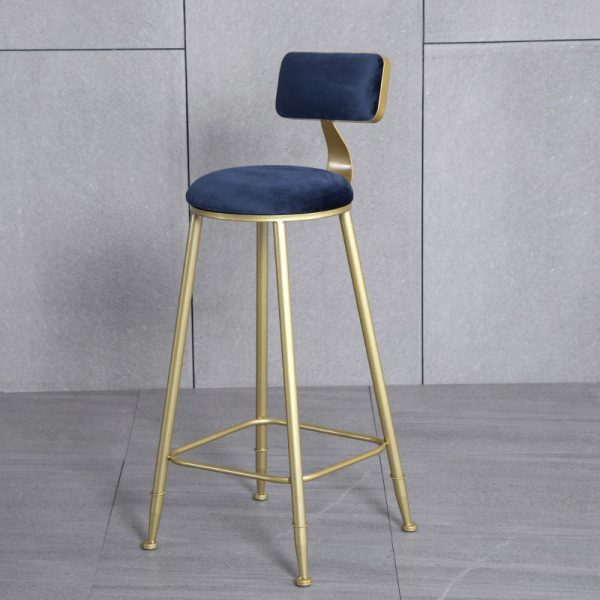 Modern Minimalist Round Velvet Metal Leg Bar Stool Low Back Footrest For Dining Room - Image 5