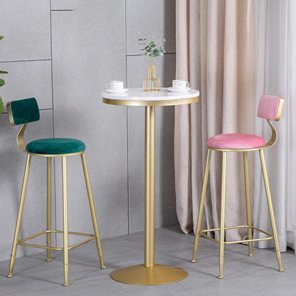 Modern Minimalist Round Velvet Metal Leg Bar Stool Low Back Footrest For Dining Room - Image 14