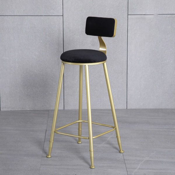 Modern Minimalist Round Velvet Metal Leg Bar Stool Low Back Footrest For Dining Room - Image 7