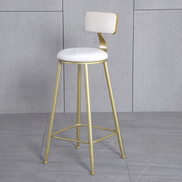 Modern Minimalist Round Velvet Metal Leg Bar Stool Low Back Footrest For Dining Room - Image 8