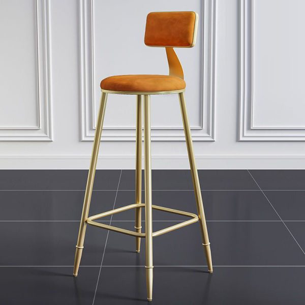Modern Minimalist Round Velvet Metal Leg Bar Stool Low Back Footrest For Dining Room - Image 9