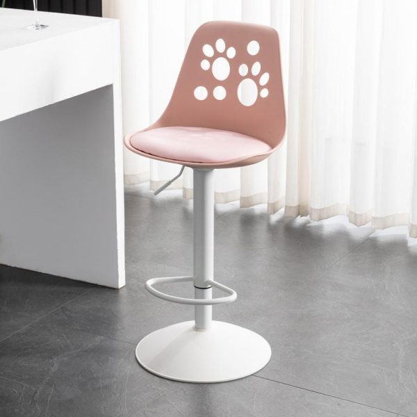 Contemporary Scandinavian Curved PU Leather Plastic Height Adjustable Swivel Bar Stool Cat Paw Back Footrest For Dining Room - Image 3