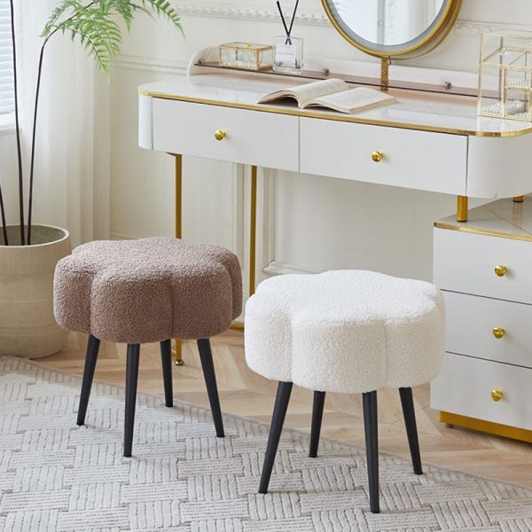 Contemporary Creative Cloud Shape Lambswool Carbon Steel Frame Low Stool For Bedroom - Image 16