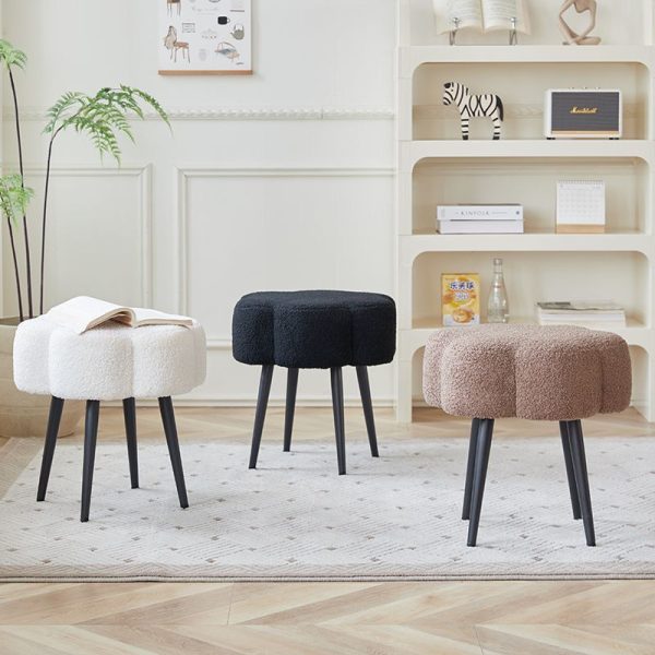 Contemporary Creative Cloud Shape Lambswool Carbon Steel Frame Low Stool For Bedroom - Image 17