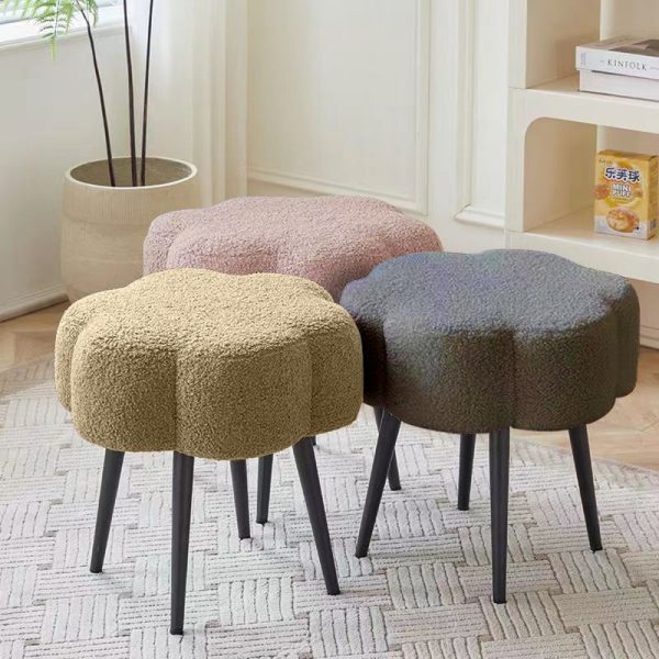 Contemporary Creative Cloud Shape Lambswool Carbon Steel Frame Low Stool For Bedroom - Image 19